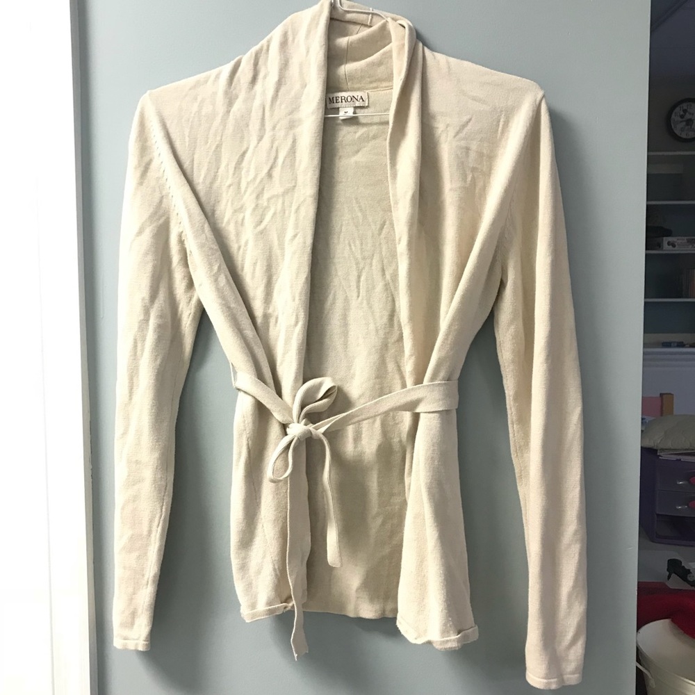 Merona cream colored cardigan with removable belt